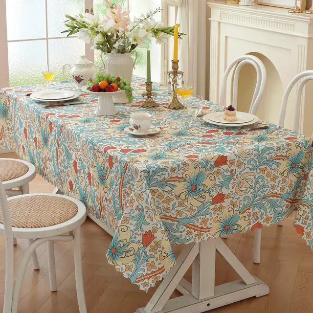 Alt view image 7 of 7 - Rectangle Waterproof Tablecloth Linen Textured Table Cloth,Stain and Wrinkle Resistant Washable Fabric Table Cover for Dining, Party, Camping and Outdoor, 52 x 70 Inch, Vine Bloom