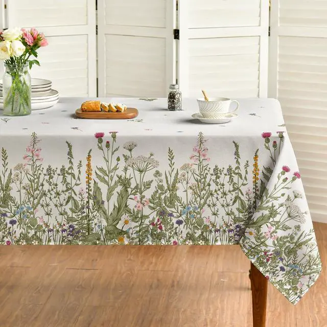 Main image of Spring Summer Tablecloth 60x84 Inch Rectangular, Wild Flowers Floral Table Cover for Party Picnic Dinner Decor