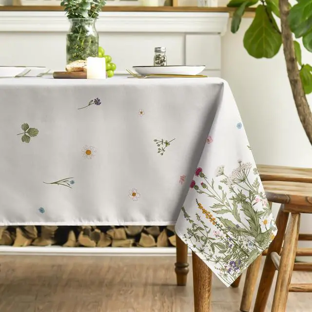 Alt view image 4 of 6 - Spring Summer Tablecloth 60x84 Inch Rectangular, Wild Flowers Floral Table Cover for Party Picnic Dinner Decor