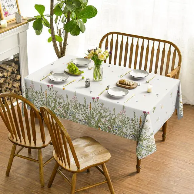 Alt view image 2 of 6 - Spring Summer Tablecloth 60x84 Inch Rectangular, Wild Flowers Floral Table Cover for Party Picnic Dinner Decor