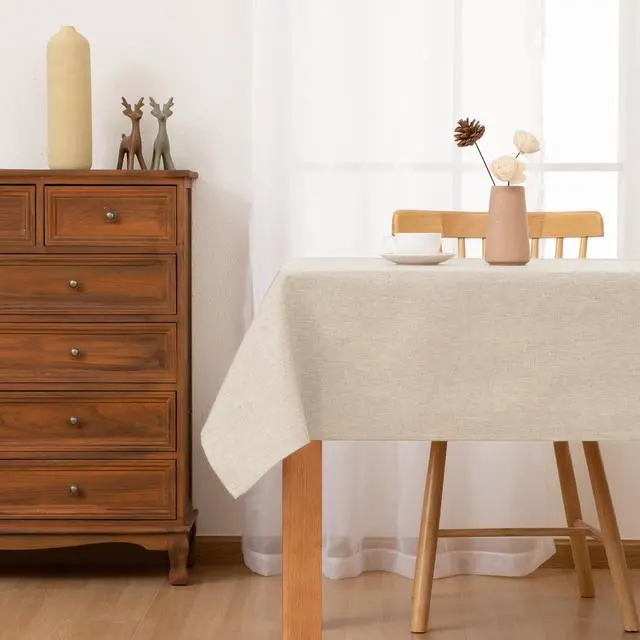 Alt view image 3 of 7 - Faux Linen Polyester Rectangle Tablecloth - Wrinkle and Stain Resistant Washable Table Cloth for Kitchen Dining Room Holiday Table Cover for Party Dinner, Beige, 54 x 80 Inch