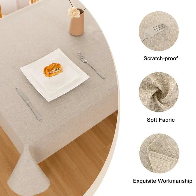 Alt view image 4 of 7 - Faux Linen Polyester Rectangle Tablecloth - Wrinkle and Stain Resistant Washable Table Cloth for Kitchen Dining Room Holiday Table Cover for Party Dinner, Beige, 54 x 80 Inch