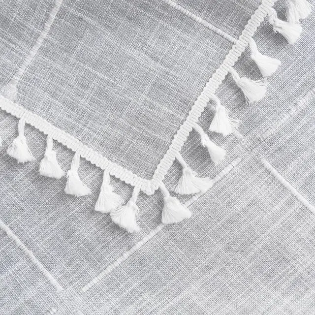 Alt view image 5 of 7 - Tablecloths for Rectangle Tables, Cotton Linen Waterproof Farmhouse Table Cloth with Boho Tassels Wrinkle Free, Wipeable & Washable for Kitchen & Dining, 55''x70'', 4-6 Seats, Grey