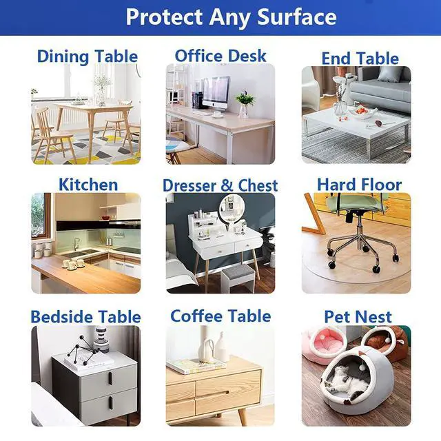 Alt view image 6 of 7 - PVC Clear Table Protector - Multisize Thick Transparent Plastic Desk Cover, Rectangular Night Stand, Office & Computer Desk, Sofa Child Table, Small Desk Protector 12x24 in.