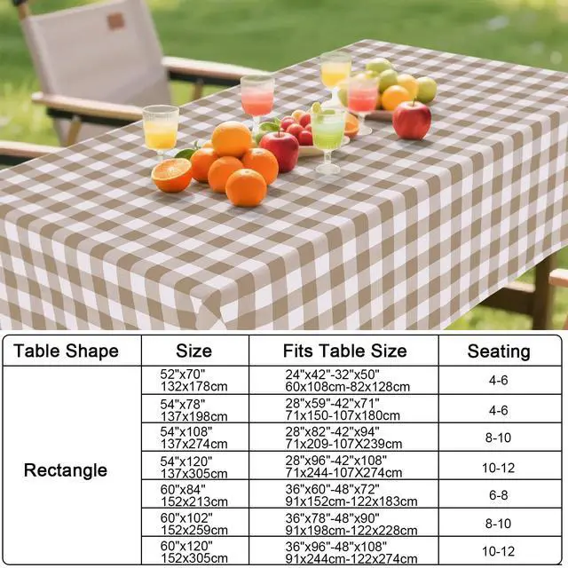 Alt view image 7 of 7 - Rectangle Table Cloth, Waterproof Vinyl Tablecloths with Flannel Backing, Wipeable Buffalo Plaid Table Cover for Picnic, Indoor and Outdoor (Khaki & White, 60"x84")