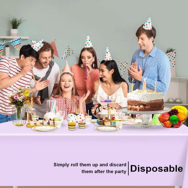 Alt view image 4 of 7 - 3 Pack Disposable Light Purple Tablecloth, Rectangular Lavender Plastic Table Cloths for Parties Disposable, 54x108 in Waterproof Tablecloth for Birthday Party Baby Shower Picnic Valentines