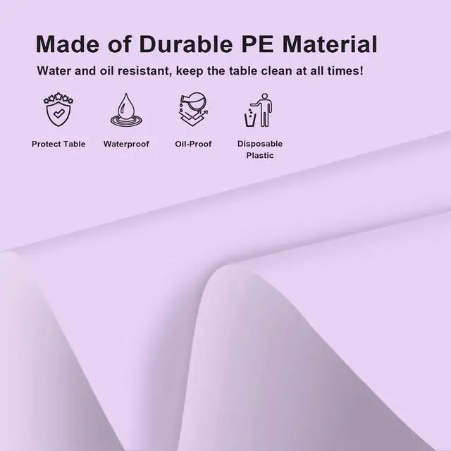 Alt view image 3 of 7 - 3 Pack Disposable Light Purple Tablecloth, Rectangular Lavender Plastic Table Cloths for Parties Disposable, 54x108 in Waterproof Tablecloth for Birthday Party Baby Shower Picnic Valentines