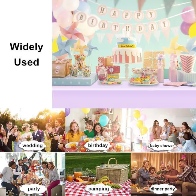 Alt view image 5 of 7 - 3 Pack Disposable Light Purple Tablecloth, Rectangular Lavender Plastic Table Cloths for Parties Disposable, 54x108 in Waterproof Tablecloth for Birthday Party Baby Shower Picnic Valentines