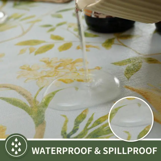 Alt view image 2 of 7 - Rectangle Table Cloth,100% Waterproof Tablecloth Oil Proof Spill Proof Vinyl Table Cloth, Wipe Clean Plastic Table Cover for Dining, Camping, Indoor and Outdoor 52" x 70",Leaves