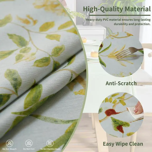 Alt view image 3 of 7 - Rectangle Table Cloth,100% Waterproof Tablecloth Oil Proof Spill Proof Vinyl Table Cloth, Wipe Clean Plastic Table Cover for Dining, Camping, Indoor and Outdoor 52" x 70",Leaves