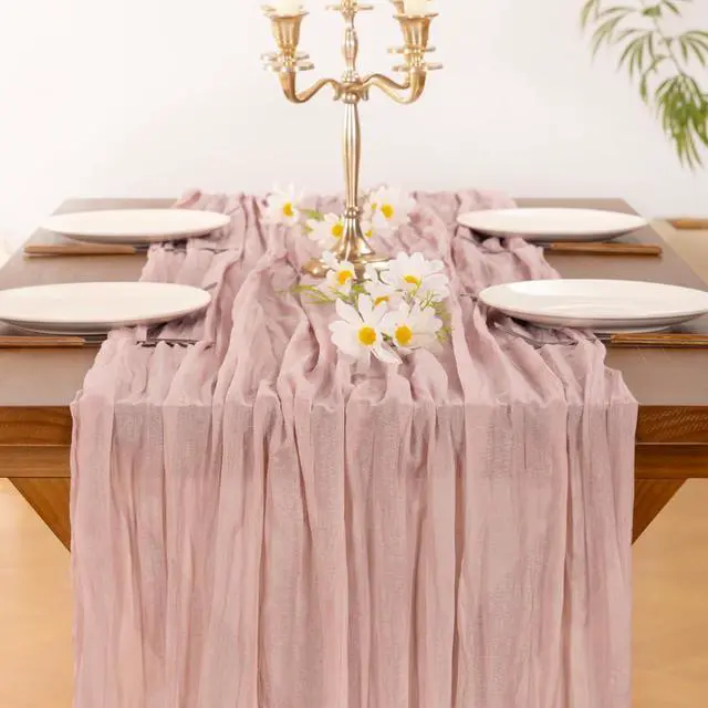Alt view image 5 of 6 - Pink Cheesecloth Table Runner Summer Boho Rustic Gauze Dusty Pink Farmhouse 120 inch 10FT Cheese Cloth for Wedding Tea Party Baby Shower Birthday Home Decor Holiday Decorations