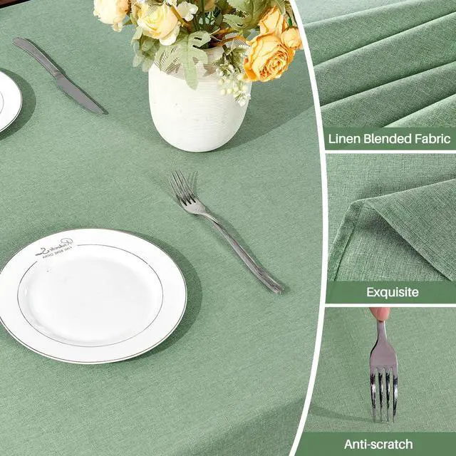 Alt view image 3 of 7 - Textured Linen Table Cloth for Rectangle Tables - Sage Green Tablecloths Rectangular Waterproof Wrinkle Free Wipeable Dining Table Cover for Spring Wedding Birthday Kitchen Decor, 52 x 70 Inch
