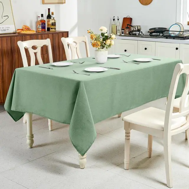 Alt view image 5 of 7 - Textured Linen Table Cloth for Rectangle Tables - Sage Green Tablecloths Rectangular Waterproof Wrinkle Free Wipeable Dining Table Cover for Spring Wedding Birthday Kitchen Decor, 52 x 70 Inch