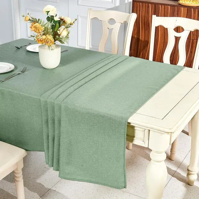 Alt view image 4 of 7 - Textured Linen Table Cloth for Rectangle Tables - Sage Green Tablecloths Rectangular Waterproof Wrinkle Free Wipeable Dining Table Cover for Spring Wedding Birthday Kitchen Decor, 52 x 70 Inch
