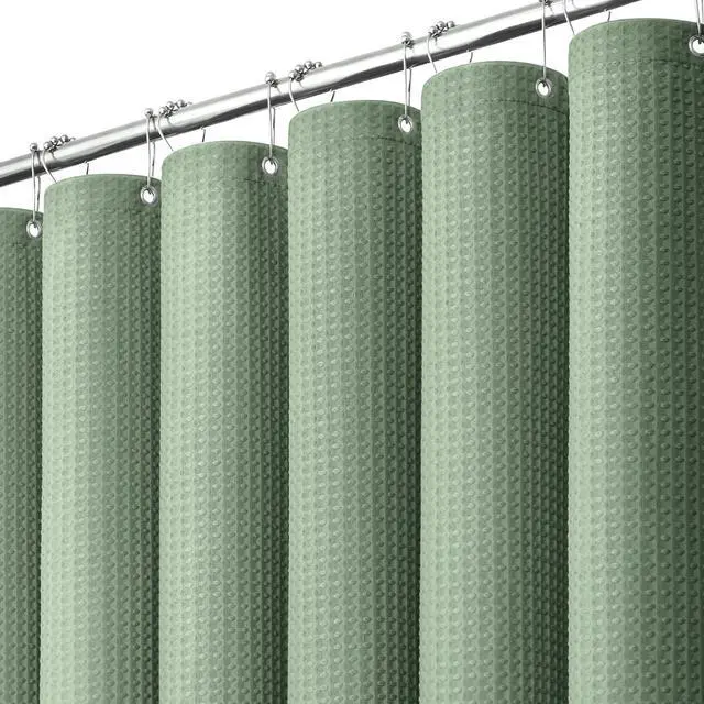 Main image of Sage Green Shower Curtain - Waffle Textured Heavy Duty Thick Fabric Shower Curtains for Bathroom, 256GSM Luxury Weighted Polyester Cloth Bath Curtain Set with 12 Plastic Hooks72Wx72H,Green