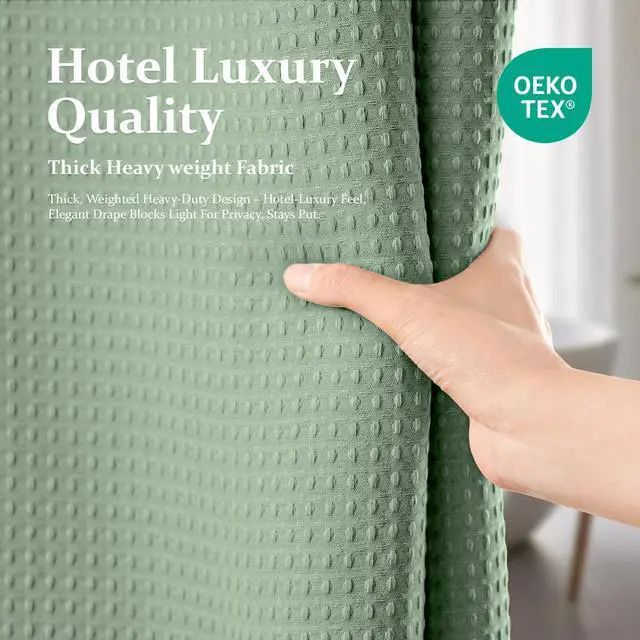 Alt view image 5 of 7 - Sage Green Shower Curtain - Waffle Textured Heavy Duty Thick Fabric Shower Curtains for Bathroom, 256GSM Luxury Weighted Polyester Cloth Bath Curtain Set with 12 Plastic Hooks72Wx72H,Green