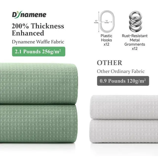 Alt view image 4 of 7 - Sage Green Shower Curtain - Waffle Textured Heavy Duty Thick Fabric Shower Curtains for Bathroom, 256GSM Luxury Weighted Polyester Cloth Bath Curtain Set with 12 Plastic Hooks72Wx72H,Green