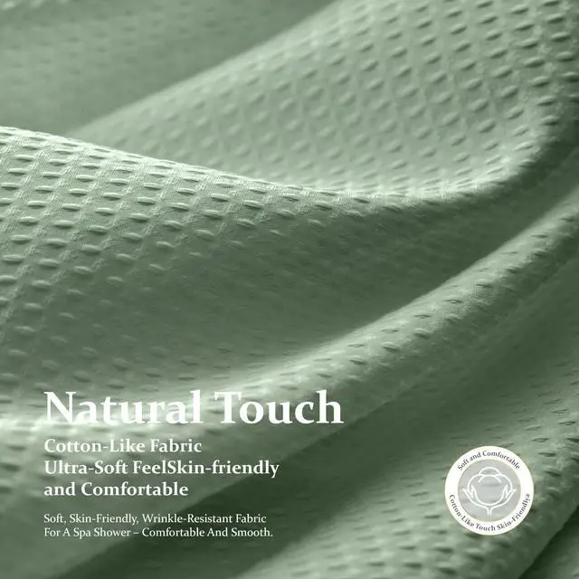 Alt view image 6 of 7 - Sage Green Shower Curtain - Waffle Textured Heavy Duty Thick Fabric Shower Curtains for Bathroom, 256GSM Luxury Weighted Polyester Cloth Bath Curtain Set with 12 Plastic Hooks72Wx72H,Green