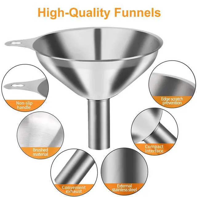 Alt view image 3 of 7 - Metal Stainless Steel Funnel, Large Medium Small Funnel Set of 3, Food Grade Mini Funnels for Kitchen Use Filling Bottles Flask Cooking, 2 Brushes