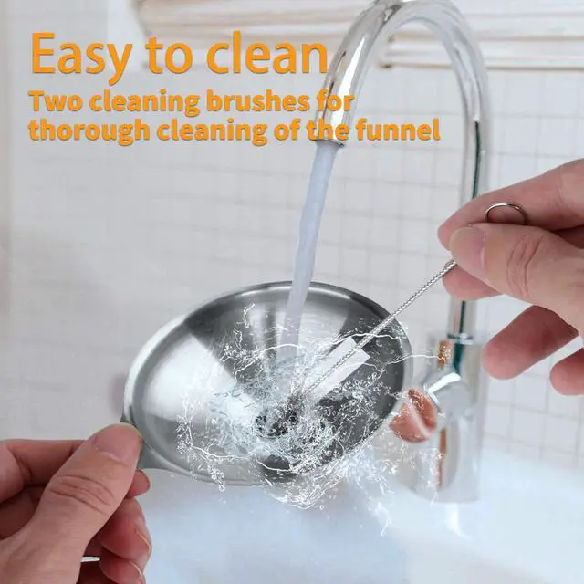Alt view image 4 of 7 - Metal Stainless Steel Funnel, Large Medium Small Funnel Set of 3, Food Grade Mini Funnels for Kitchen Use Filling Bottles Flask Cooking, 2 Brushes