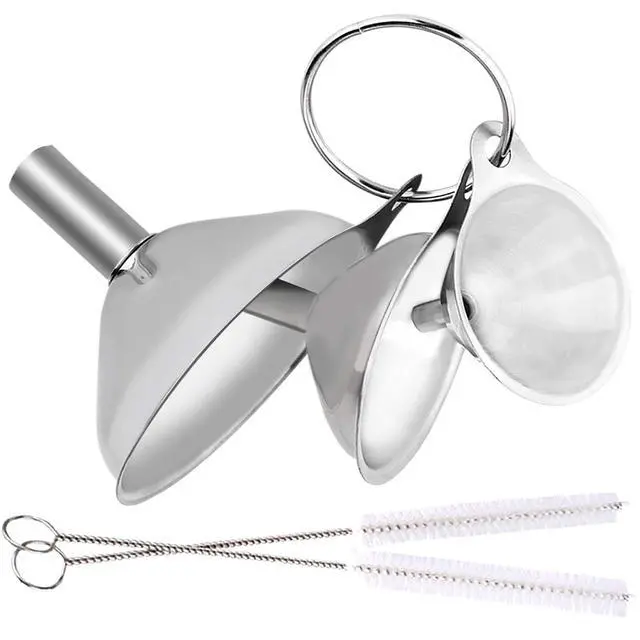 Alt view image 7 of 7 - Metal Stainless Steel Funnel, Large Medium Small Funnel Set of 3, Food Grade Mini Funnels for Kitchen Use Filling Bottles Flask Cooking, 2 Brushes