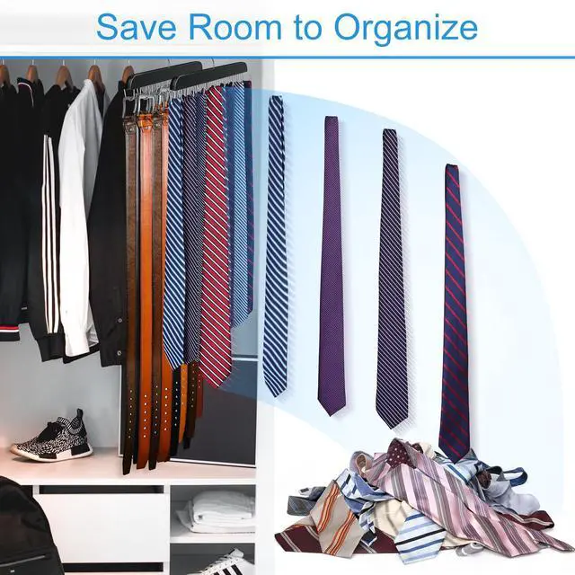 Alt view image 5 of 7 - Belt Hanger for Closet Max 42 Belts, Sturdy Wood Belt Rack Closet Accessories with 14 Hooks Belt Organizer for Closet Organizers and Storage -Black 1 Pack