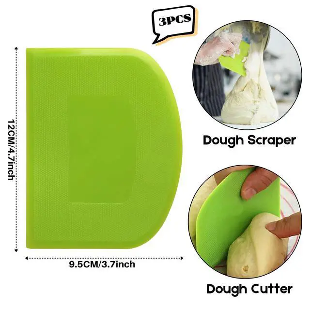 Alt view image 2 of 6 - Dough Scraper Bench Scraper - 3P 4.7x3.7" Plastic Flexible Bowl Scraper, Sharp Edge & Angles Cake Scraper. Non-Slip Bakeware Decorating Tools Sculpting & Modeling Tools - Green+White+Green