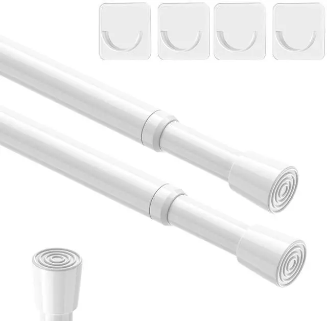 Main image of 2pcs Spring Tension Rods Adjustable 26 to 39 inch Small Tension Curtain Rod No Drilling Expandable Spring Loaded Curtain Rod,Suitable for Doors and Windows 28 to 36 inch, White