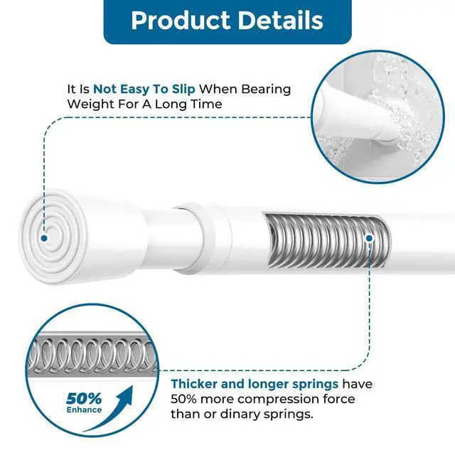 Alt view image 4 of 7 - 2pcs Spring Tension Rods Adjustable 26 to 39 inch Small Tension Curtain Rod No Drilling Expandable Spring Loaded Curtain Rod,Suitable for Doors and Windows 28 to 36 inch, White