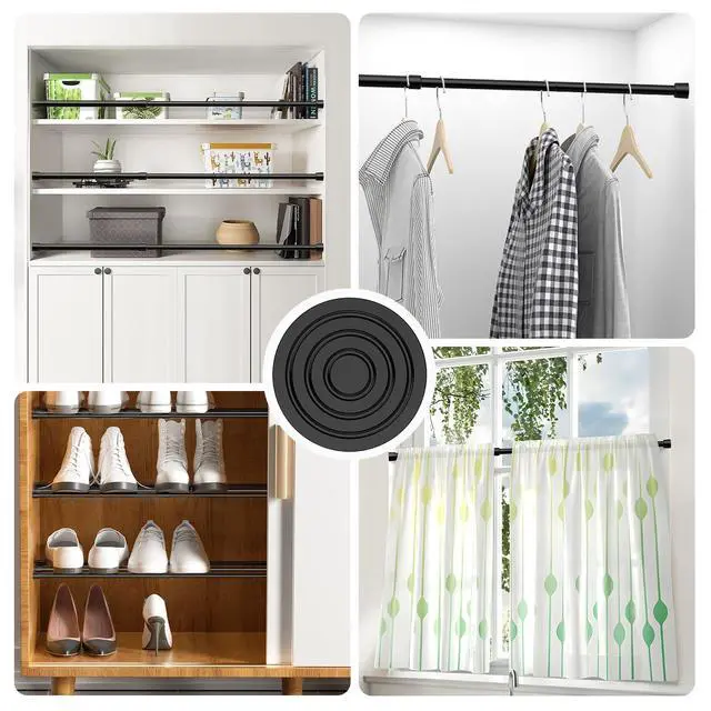 Alt view image 3 of 6 - 1Pack Spring Tension Curtain Rod 26-39 inch Black Adjustable Spring Rod Extendable Tension Rod For Kitchen, Bathroom, Window, Bookshelf, Closet