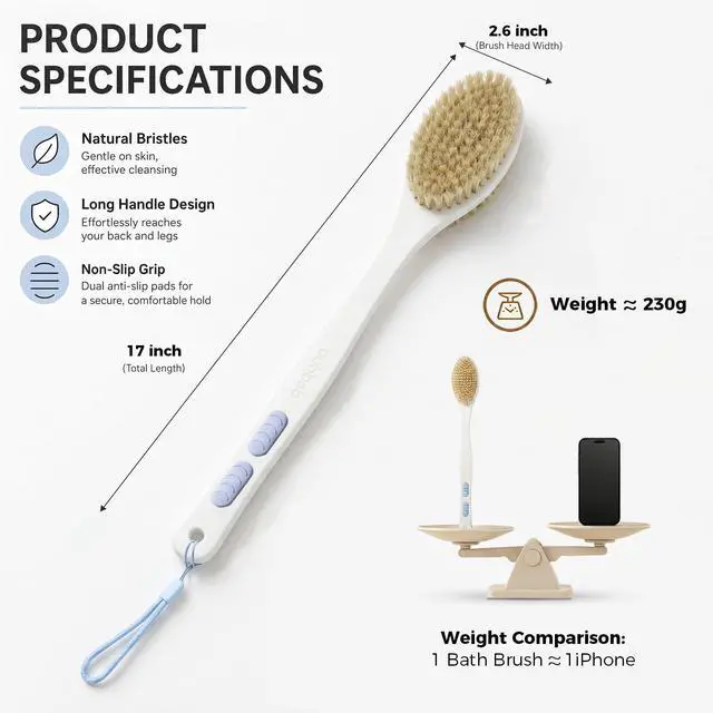Alt view image 7 of 7 - Back Scrubber for Shower with Long Handle, Blue