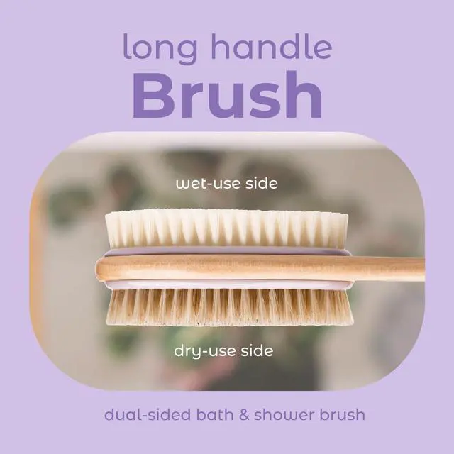 Alt view image 2 of 7 - Back Scrubber Shower Brush Long Handle Dual Sided Body Brush with Exfoliating Soft Bristles for Back Scrubbing Deep Cleaning and Body Wash (Lavender)