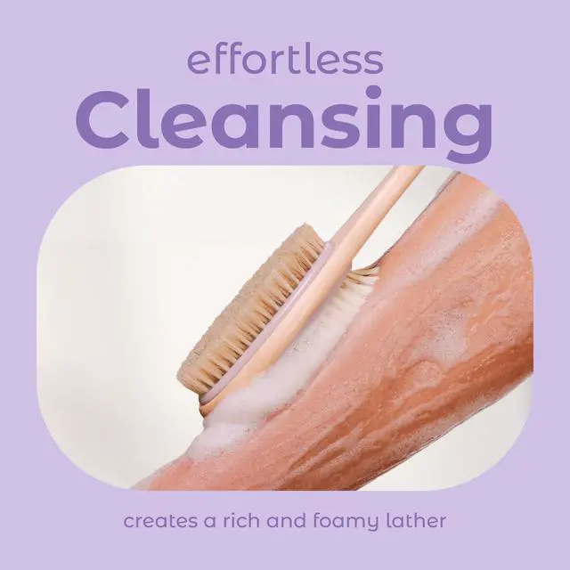 Alt view image 4 of 7 - Back Scrubber Shower Brush Long Handle Dual Sided Body Brush with Exfoliating Soft Bristles for Back Scrubbing Deep Cleaning and Body Wash (Lavender)