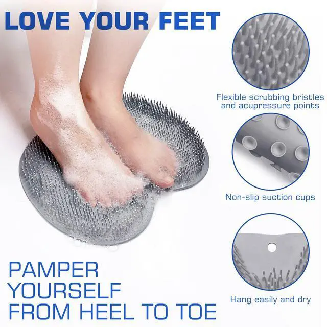 Alt view image 2 of 7 - Shower Foot Scrubber Mat Back Washer Exfoliating Bath Wash Pad Wall Mounted Slip Suction Cups for Use in Cleaner Men and Women