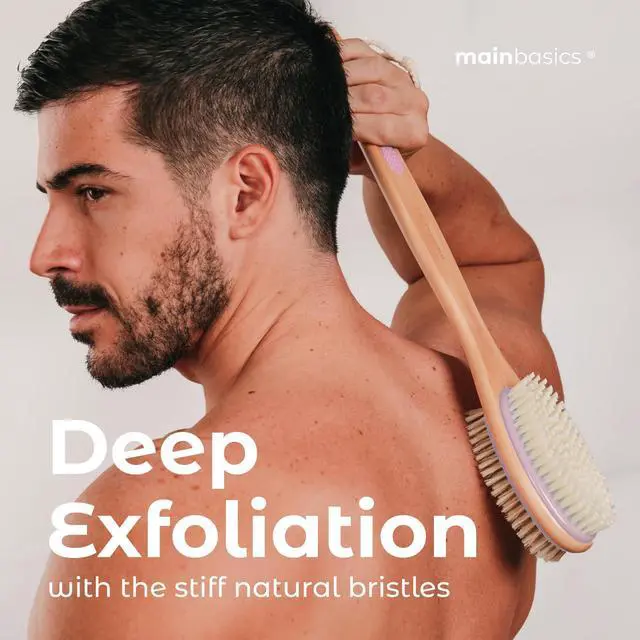 Alt view image 6 of 7 - Back Scrubber Shower Brush Long Handle Dual Sided Body Brush with Exfoliating Soft Bristles for Back Scrubbing Deep Cleaning and Body Wash (Lavender)
