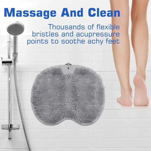 Alt view image 6 of 7 - Shower Foot Scrubber Mat Back Washer Exfoliating Bath Wash Pad Wall Mounted Slip Suction Cups for Use in Cleaner Men and Women