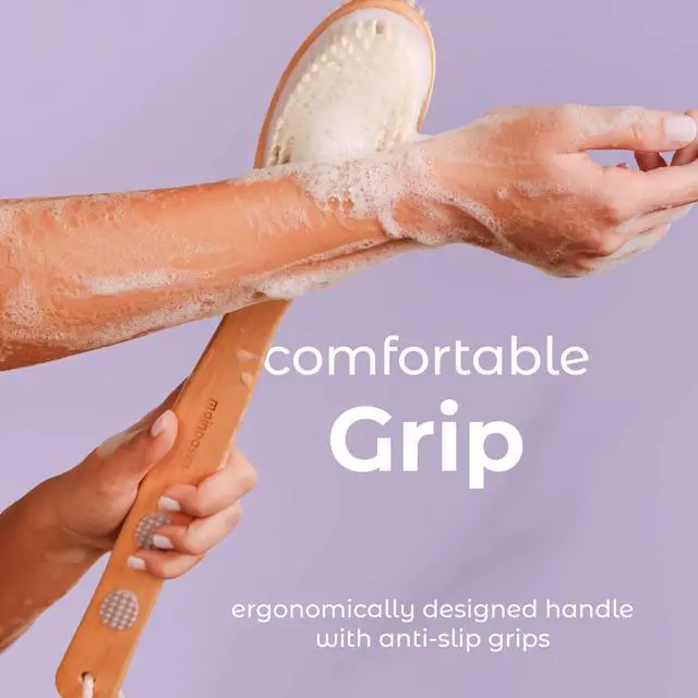 Alt view image 7 of 7 - Back Scrubber Shower Brush Long Handle Dual Sided Body Brush with Exfoliating Soft Bristles for Back Scrubbing Deep Cleaning and Body Wash (Lavender)