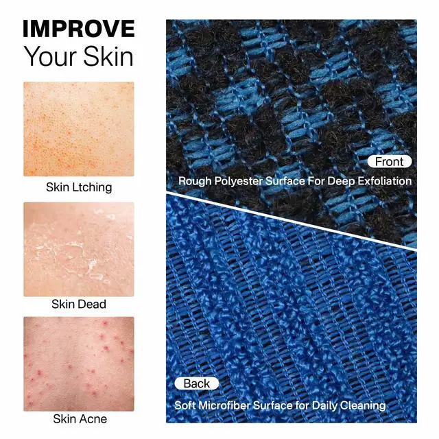 Alt view image 5 of 7 - Dual-Textured Exfoliating Washcloth Towel - Back Scrubber for Use in Shower Bath, Exfoliating Body Scrubber Exfoliator, Japanese Exfoliate Loofah Lufa Sponge Wash Cloth for Women Men