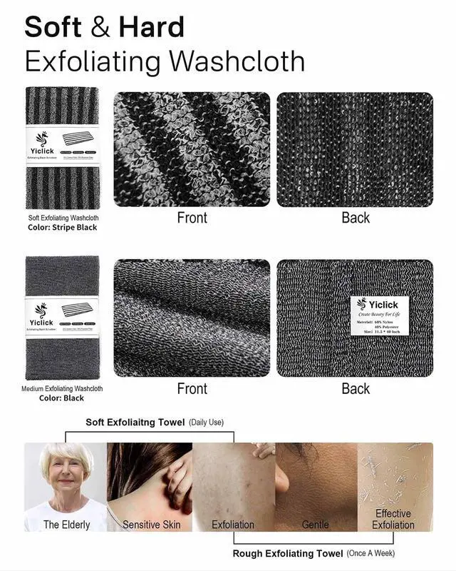 Alt view image 6 of 7 - Exfoliating Washcloth Towel, Back Scrubber for Shower for Women, Exfoliating Body Scrubber, Loofah Sponge Wash Cloth, Korean Japanese Exfoliating Shower Towel, Exfoliator Washer for Bath