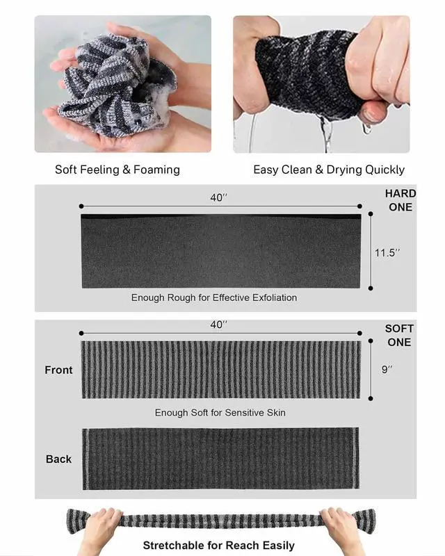 Alt view image 7 of 7 - Exfoliating Washcloth Towel, Back Scrubber for Shower for Women, Exfoliating Body Scrubber, Loofah Sponge Wash Cloth, Korean Japanese Exfoliating Shower Towel, Exfoliator Washer for Bath