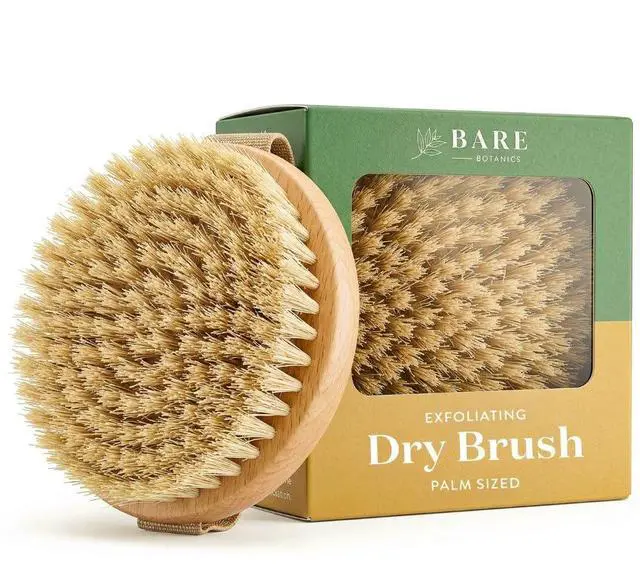 Main image of Dry Body Brush for Lymphatic Drainage - Improve Circulation w/Gentle Exfoliation for Soft Skin - Ergonomically Designed w/Elastic Strap - Soft but Firm Natural Boar Bristles