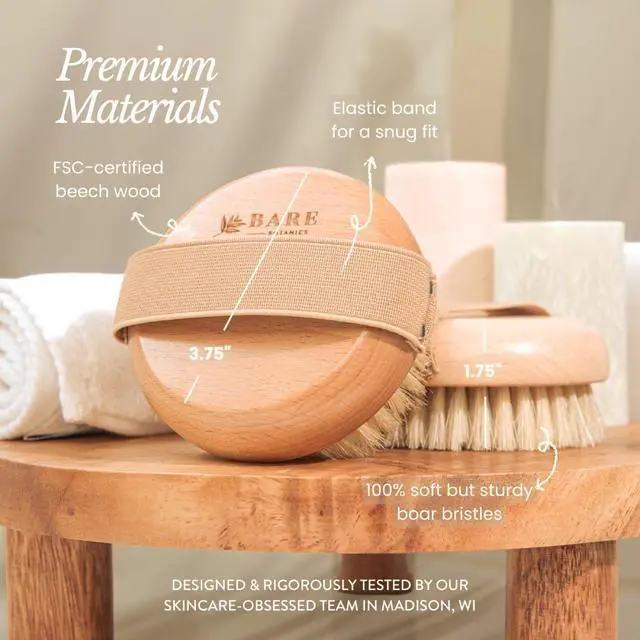 Alt view image 3 of 7 - Dry Body Brush for Lymphatic Drainage - Improve Circulation w/Gentle Exfoliation for Soft Skin - Ergonomically Designed w/Elastic Strap - Soft but Firm Natural Boar Bristles