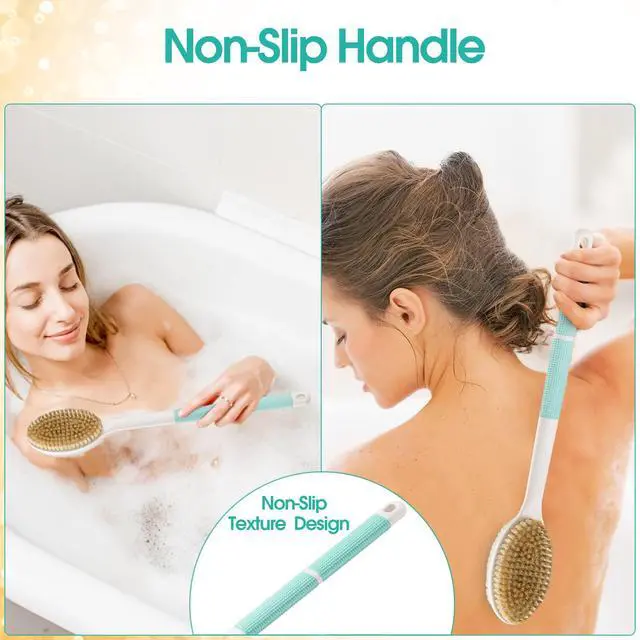 Alt view image 2 of 7 - Back Scrubber Anti Slip for Shower,Back Brush Long Handle with Soft and Stiff Bristles,Body Scrubber for Bath or Dry Brush(Green)