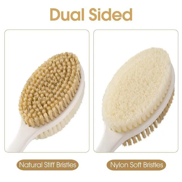 Alt view image 3 of 7 - Back Scrubber Anti Slip for Shower, Shower Brush Long Handle with Stiff and Soft Bristles, Body Exfoliator for Bath or Dry Brush(Blue)