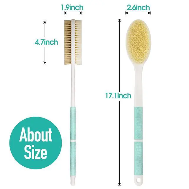 Alt view image 5 of 7 - Back Scrubber Anti Slip for Shower,Back Brush Long Handle with Soft and Stiff Bristles,Body Scrubber for Bath or Dry Brush(Green)