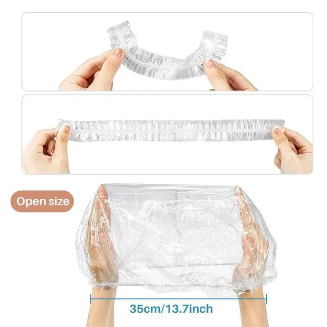 Alt view image 3 of 7 - 100 Disposable Shower Caps Large - Thickened Plastic Hair Caps for Deep Conditioning Shower Cap Reusable Waterproof for Women Men Hair Treatment Bath Cap for Long Hair Travel Essentials