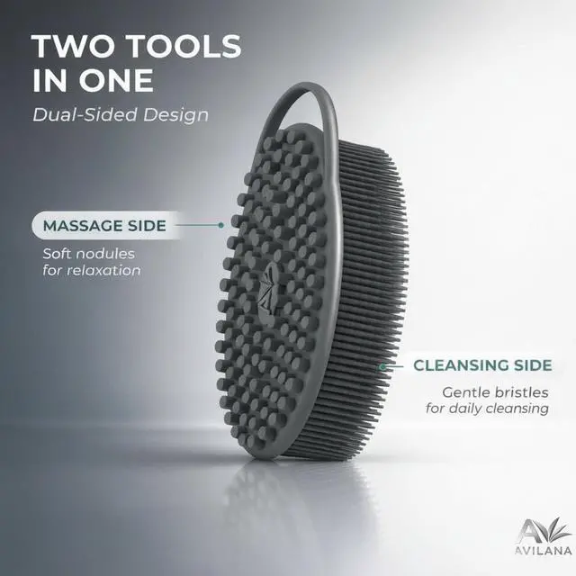 Alt view image 4 of 7 - Premium Silicone Body Scrubber - Trusted Since 2017 - SGS Certified Food Grade Dual Sided Bath Brush, Quick-Dry Exfoliating Loofah Alternative, Massage Brush Sensitive Skin Women Men