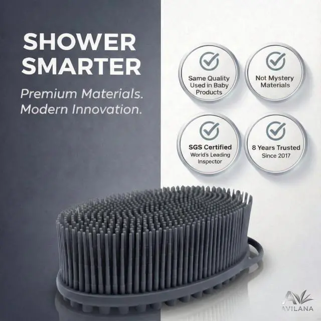 Alt view image 3 of 7 - Premium Silicone Body Scrubber - Trusted Since 2017 - SGS Certified Food Grade Dual Sided Bath Brush, Quick-Dry Exfoliating Loofah Alternative, Massage Brush Sensitive Skin Women Men