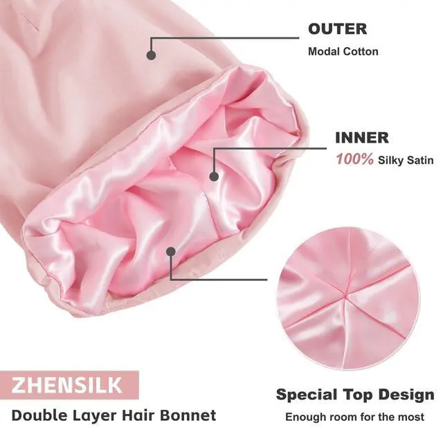 Alt view image 4 of 7 - Silk Hair Bonnet for Sleeping Women Men, 2Pcs