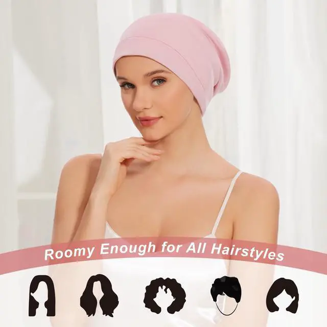Alt view image 6 of 7 - Silk Hair Bonnet for Sleeping Women Men, 2Pcs